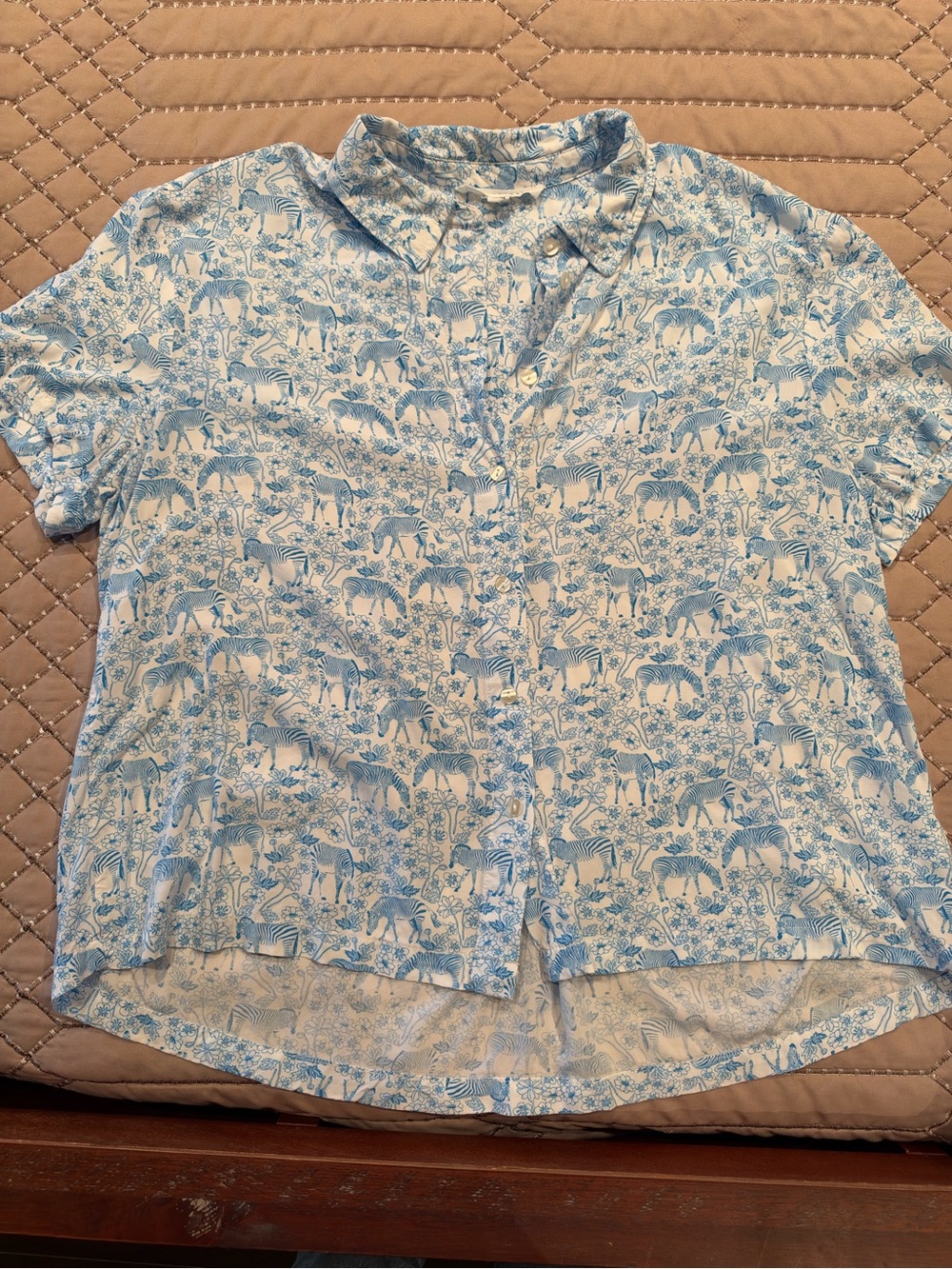 Blue Animal-Print Short-Sleeve Shirt - Women